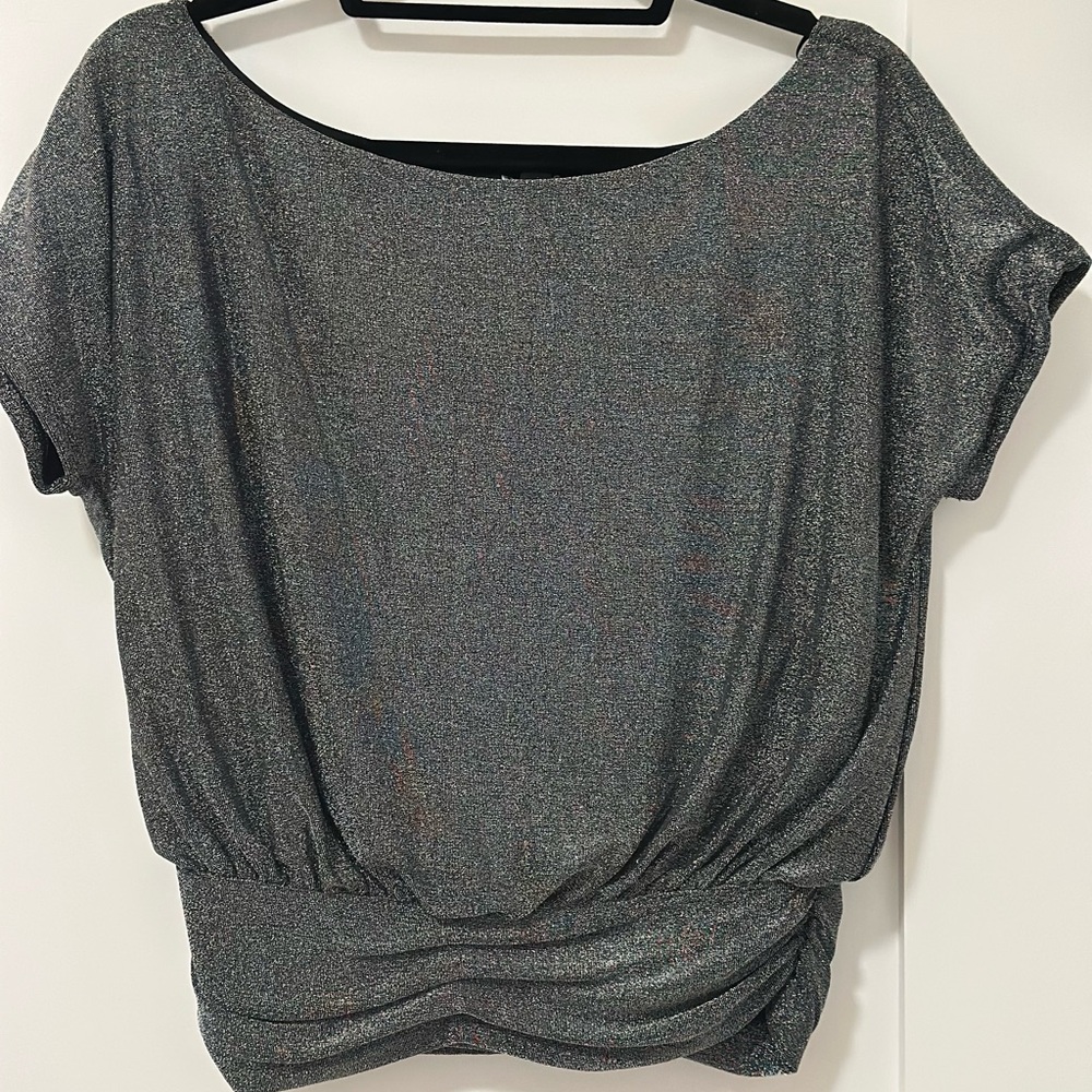 Shimmering Gray Short Sleeve Top - Express